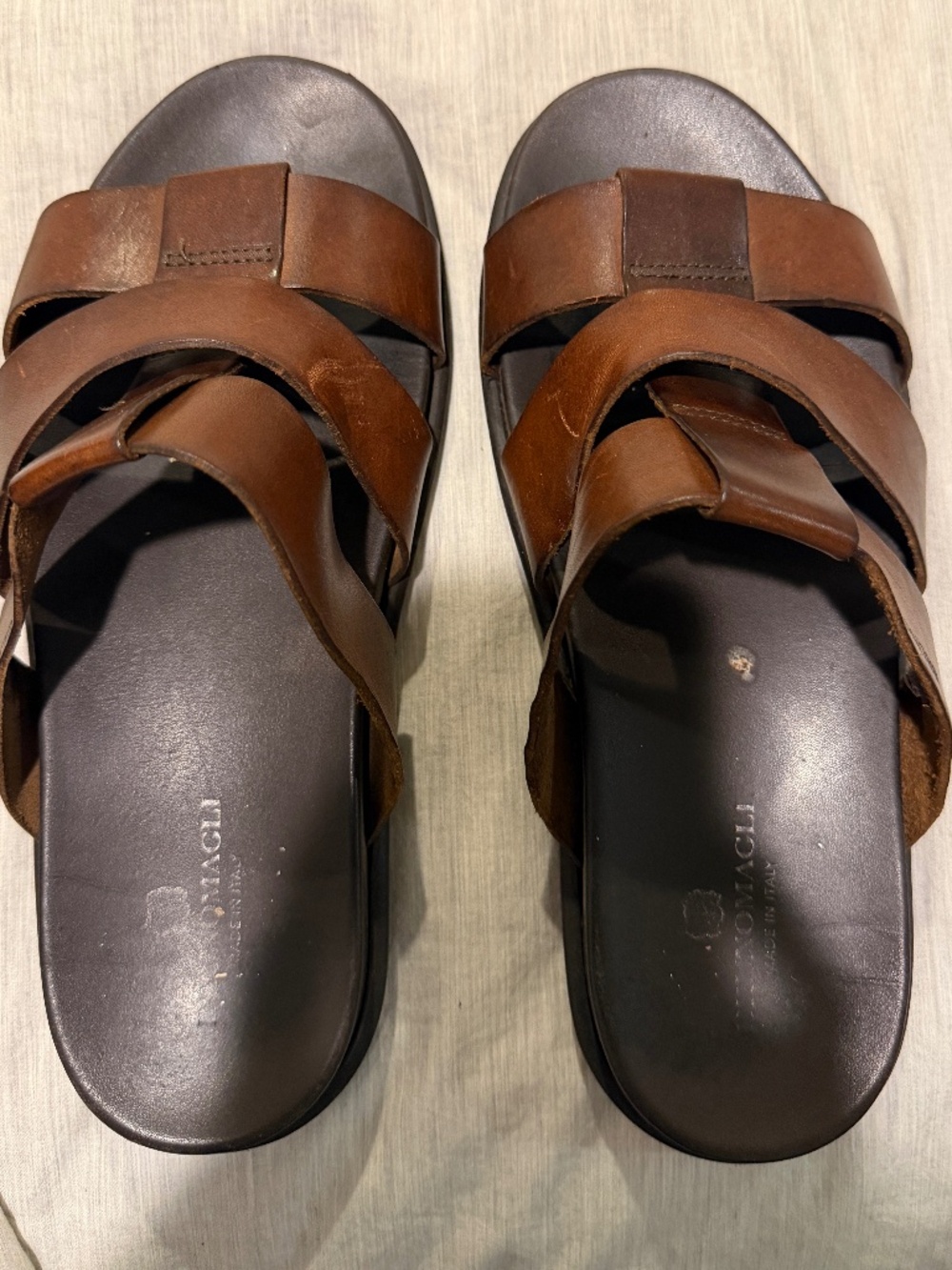 Bruno Magli Brown Leather Mens Sliders US Size 8.5 / European Size 41.5